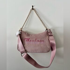 New Suede Juicy Couture Dusty Blush Shoulder Bag W/ Rainbow Rhinestones